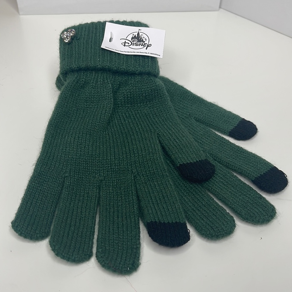 New Disney Emerald Green Mickey Rhinestone Tech Gloves